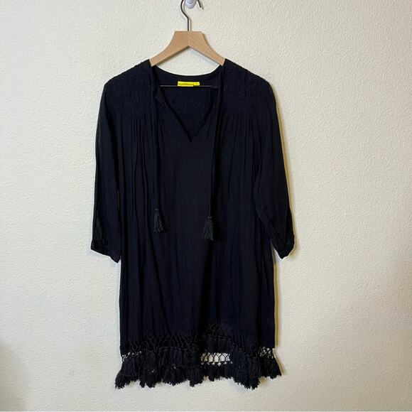 Roberta Roller Rabbit Lucknow Serafina Tunic Black Tassel Swim Cover Up Size M - Picture 5 of 8